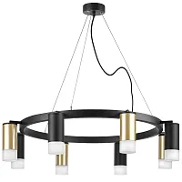 Люстра подвесная Rullo LR0184043741 Lightstar чёрная золотая на 8 ламп, основание чёрное в стиле хай-тек Люстра подвесная Rullo LR0184043741 Lightstar чёрная золотая на 8 ламп, основание чёрное в стиле хай-тек